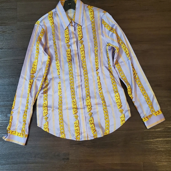 Versace Chain Print Silk-Blend Shirt - Picture 9 of 16